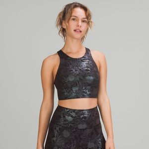 Wunder Train Longline Bra in Logo Flourish Black Iridescent Foil
